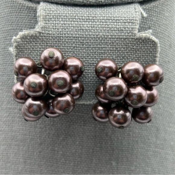 Vintage Brown Bronze Cluster Bobble Dangle Large Clip On Earrings - Picture 1 of 6